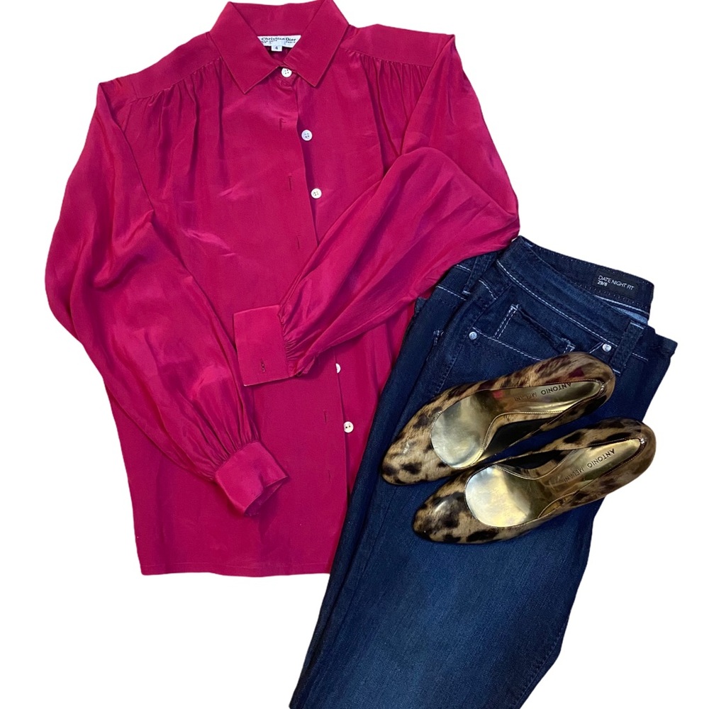 Vintage Christian Dior Button Down Blouse, sz 4